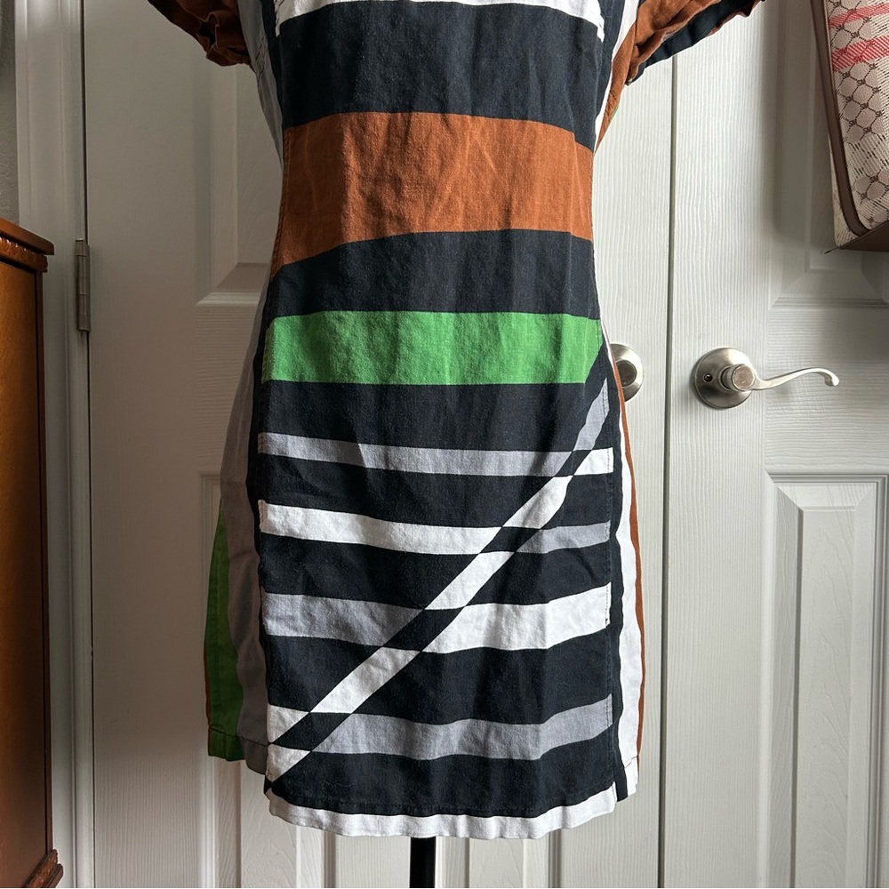 Derek Lam brown & black geometric colorblock short sleeve mini sheath dress - Picture 4 of 8
